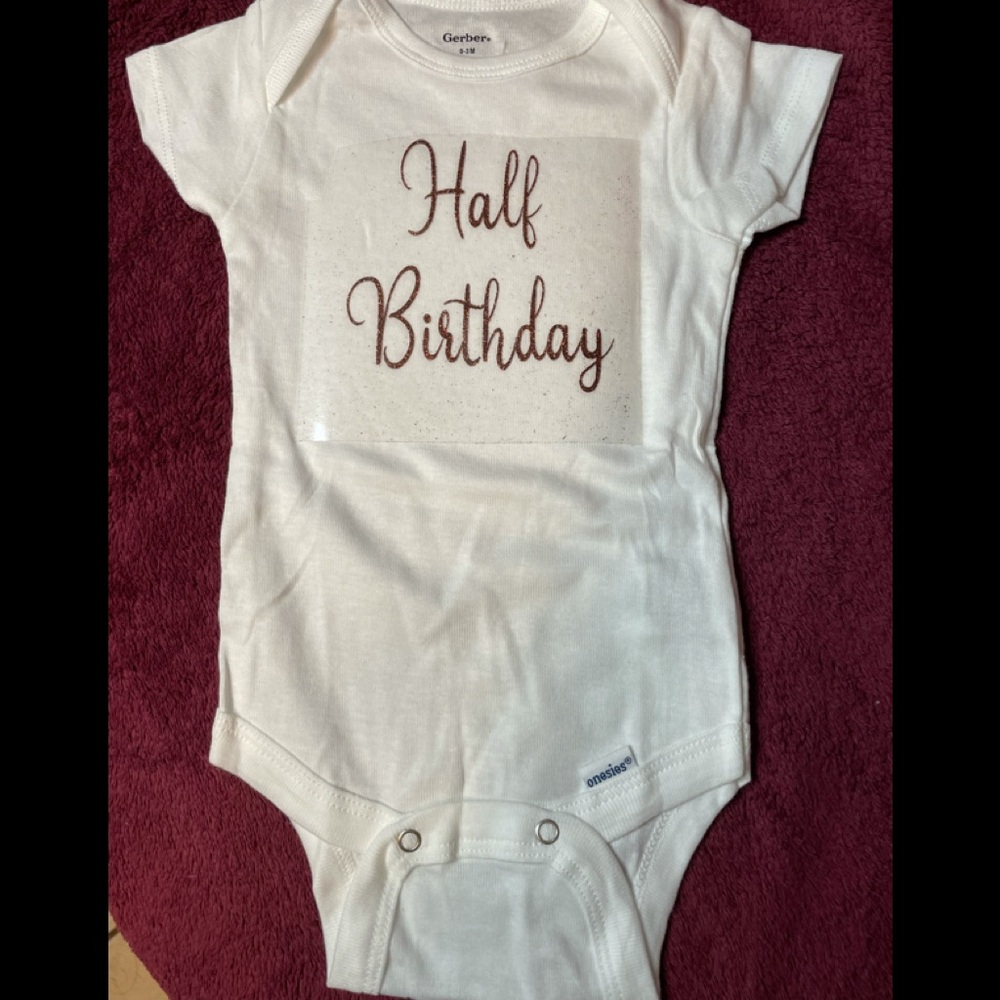 Half Birthday glitter onesie NWOT